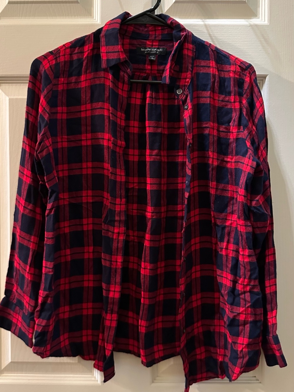 Banana Republic Red and Navy Plaid Button-Down Shirt